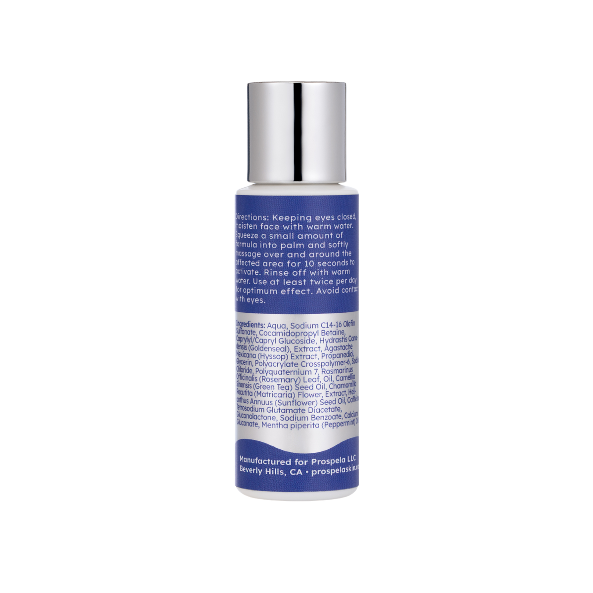 White bottle showcasing ingredients list of stye treatment cleanser