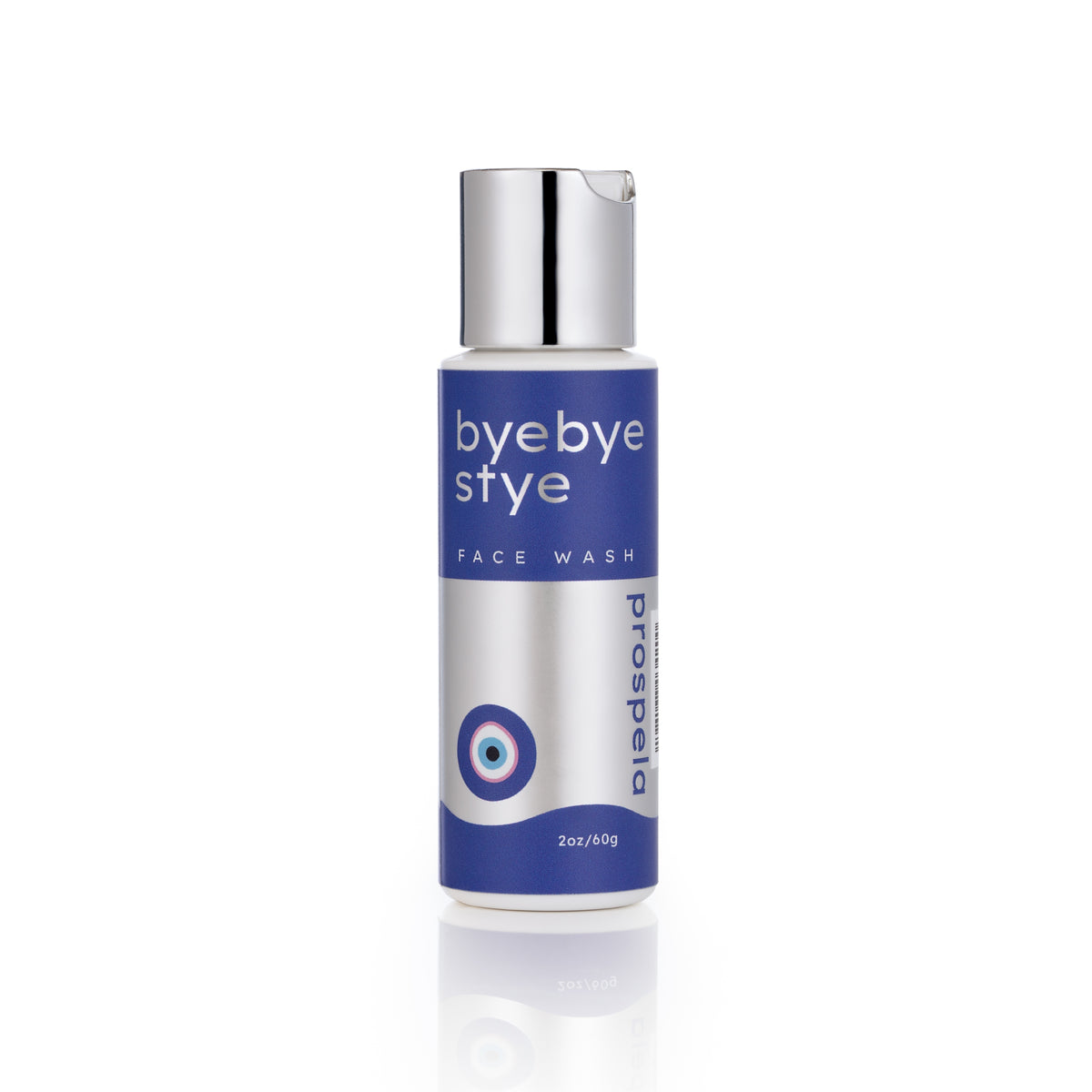 Bottle of 'byebye stye' face wash on a white background